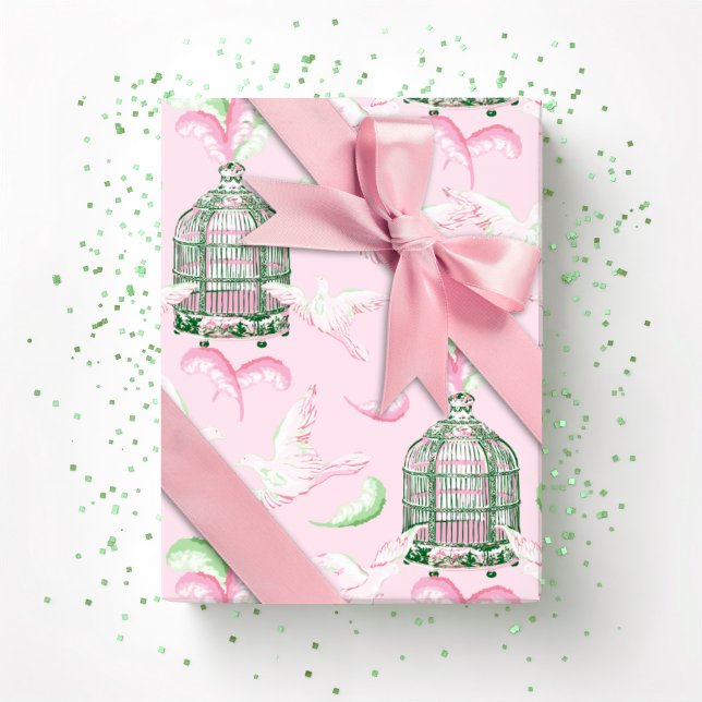 Feathered Fete in Pink and Green Geschenkpapier (Von Creator hochgeladen)