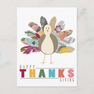 Feathered Friend Happy Thanksgiving Postcard Feiertagspostkarte