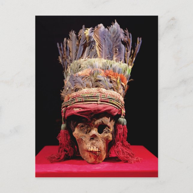 Feathered headdress on a skull, from Peru Postkarte (Vorderseite)