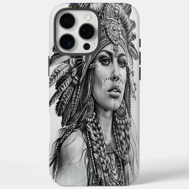 Feathered Indian Warriorgirl Case-Mate iPhone Hülle (Rückseite)