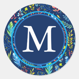 Feathered Monogram Runder Aufkleber