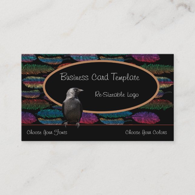Feathers and Raven Logo Business Card Visitenkarte (Vorderseite)
