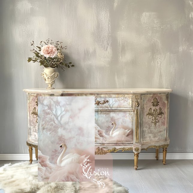 Feather's and Tulle, Romantischer Ethereal Swan Seidenpapier (Feather's and Tulle, Part 2 Diptych Set, Romantic Swan, Bird and abstract nature Art.)