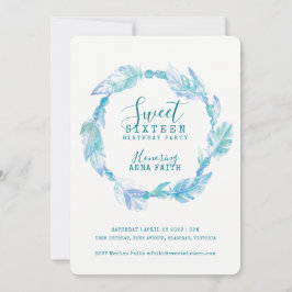Feathers Aqua Aqua 16 . Geburtstag Einladungen