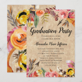 Feathers Arrows Blume Rustic Graduation Party Einladung