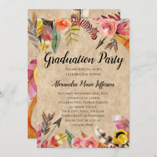 Feathers Arrows Blume Rustic Graduation Party Einladung