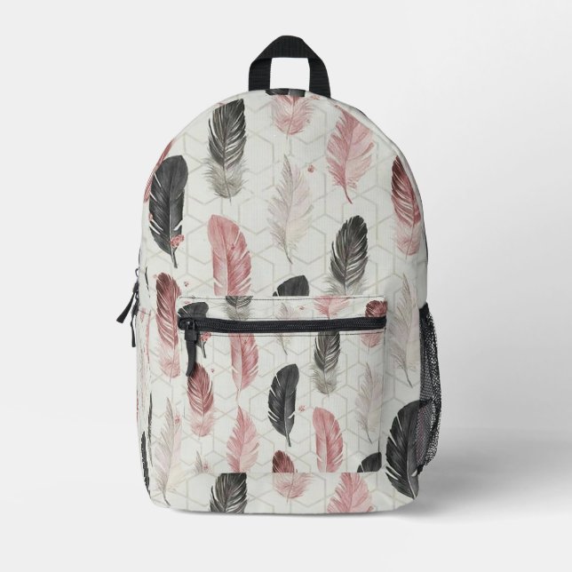 Feathers Bedruckter Rucksack (Vorderseite)