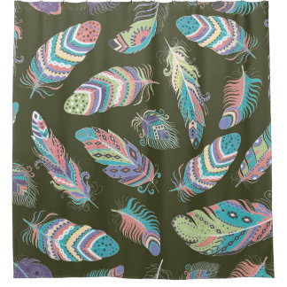 Feathers Boho Nahtlose Muster. Stammesvolkszurück Duschvorhang