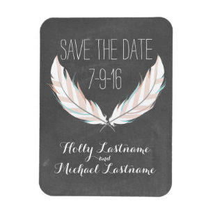 Feathers + Chalkboard Wedding Save the Date Magnet