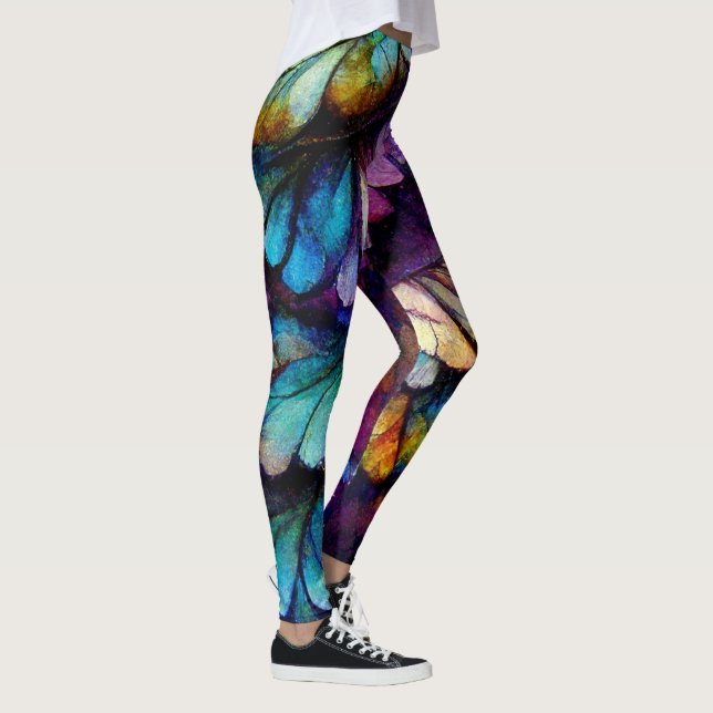 Feathers Floral Rainbow Alcohol Ink Leggings (Rechts)