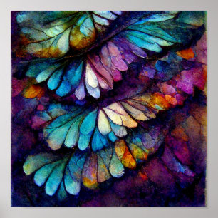 Feathers Floral Rainbow Alcohol Ink Poster