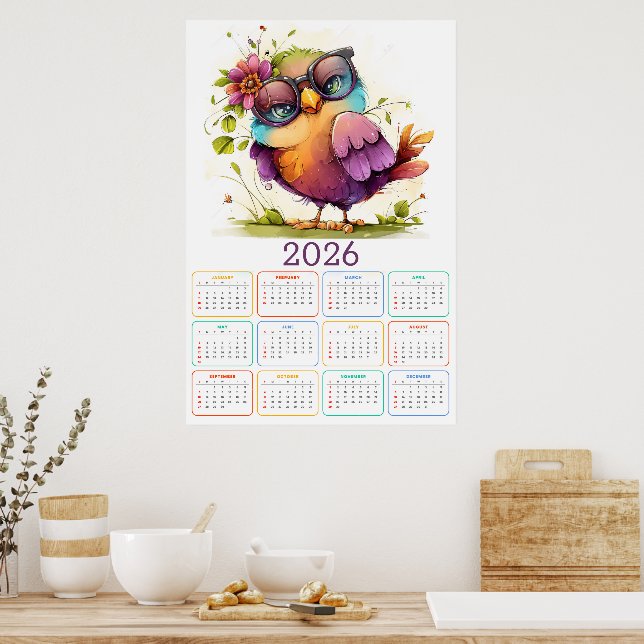 Feathers & Flowers: 2026 Owl Calendar Poster (Küche)