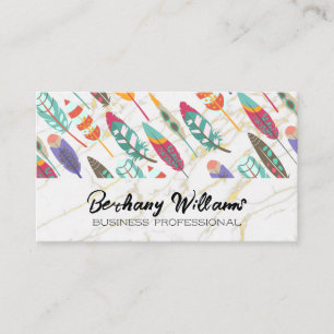 Feathers Gold Foil Marmor Visitenkarte
