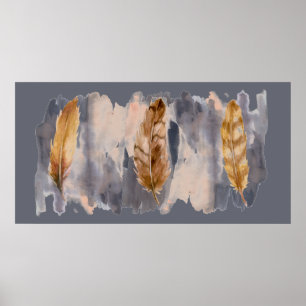 Feathers Grau Cream Watercolor Kunst, Dichtung und Poster