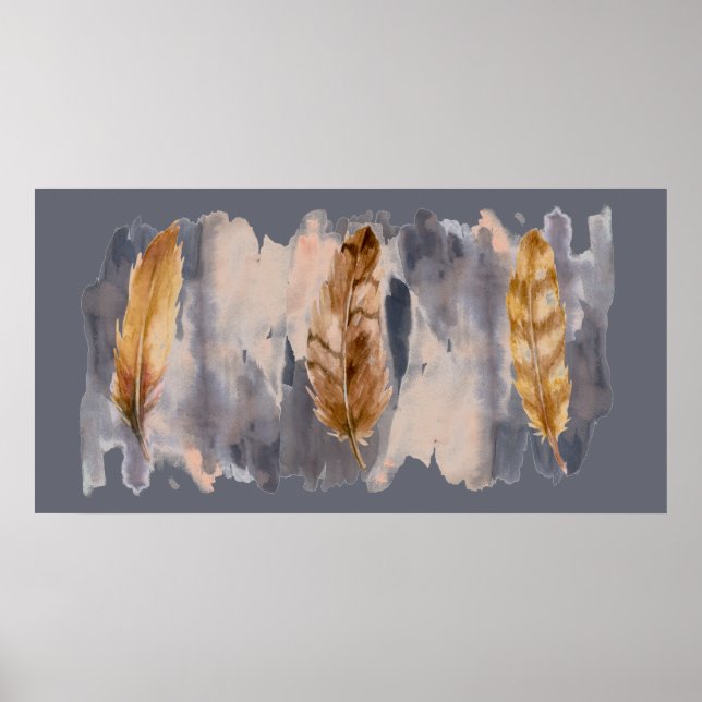 Feathers Grau Cream Watercolor Kunst, Dichtung und Poster (Vorne)