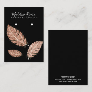 Feathers Imitate Gold Black Earring Display Card Telefonnummerkarte