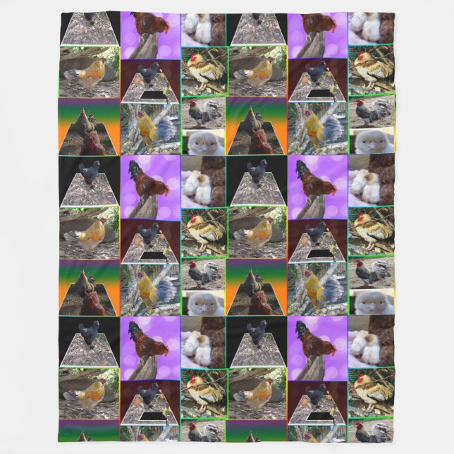 Feathers in Focus: Ein Collage von Hühnerroosters Fleecedecke (Vorderseite)