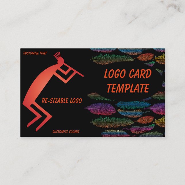 Feathers Kokopelli Logo Business Card Visitenkarte (Vorderseite)