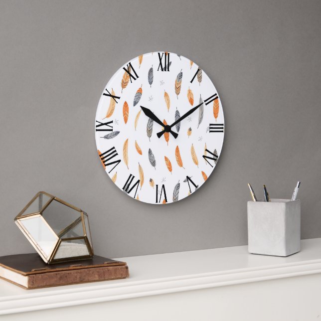 Feathers Luxury Trendy Boho Collection Große Wanduhr (Büro)