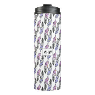 Feathers Pattern Custom Monogram Tumbler Thermosbecher