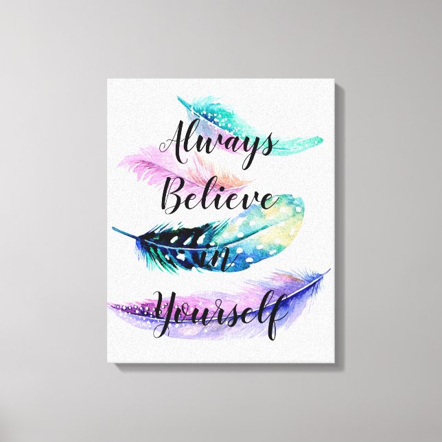 Feathers with Quote Leinwanddruck (Vorderseite)
