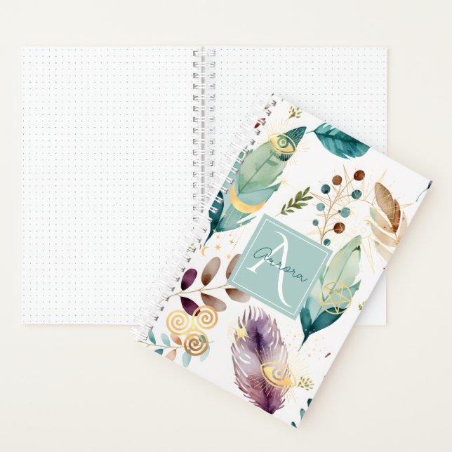 Feathery Floral Pattern Monogramm Notizbuch (Innen)