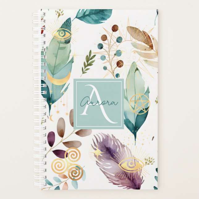 Feathery Floral Pattern Monogramm Planer (Vorderseite)
