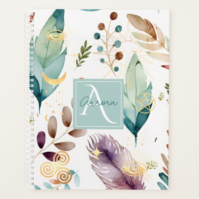 Feathery Floral Pattern Monogramm Planer (Vorderseite)