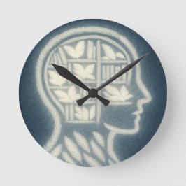 Feathery Head mit glänzenden weißen Büchern (Dark  Runde Wanduhr