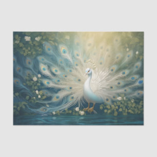 Feathery Peacock Promenade, eleganter weißer Pfau Seidenpapier