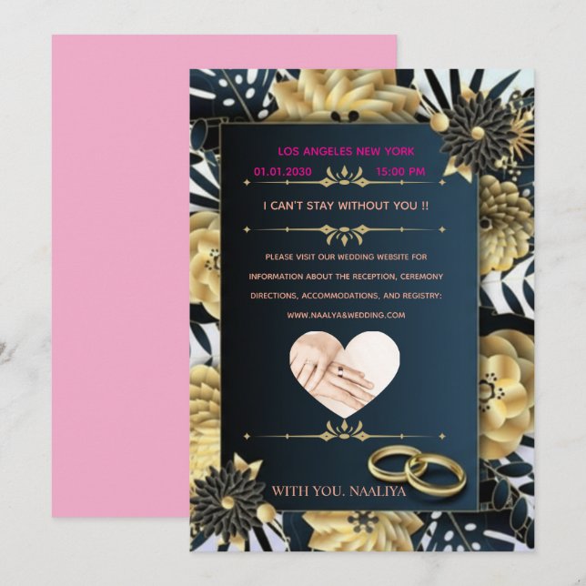 featur-Luxury-Black-Gold-Floral-Wedding-Invitation Einladung (Vorne/Hinten)