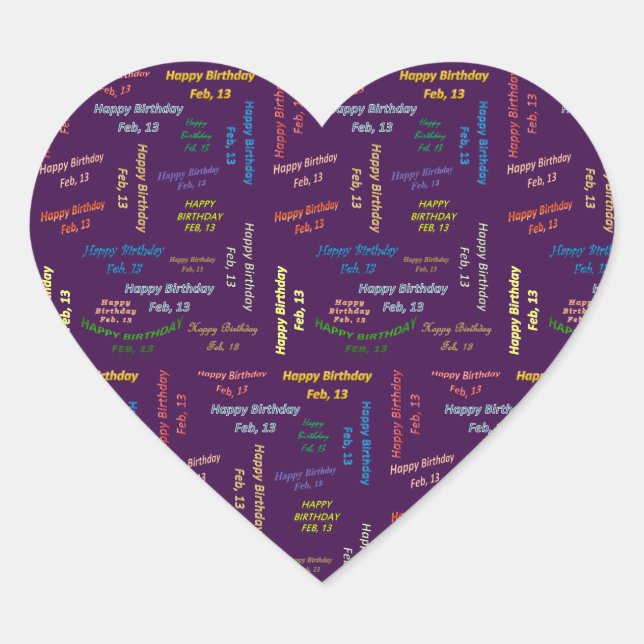 Februar, 13 Geburtstagsticker Herz-Aufkleber (Vorderseite)