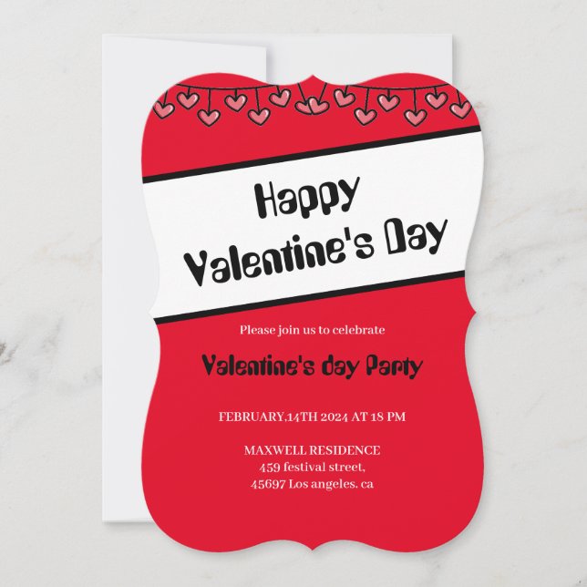 Februar 14 Herzen glückliche Valentinstag Einladung (Vorderseite)