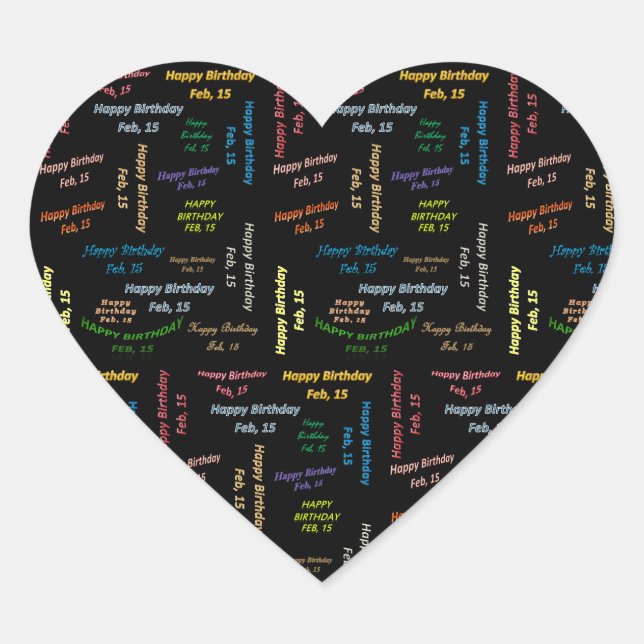 Februar, 15 Geburtstagsticker Herz-Aufkleber (Vorderseite)