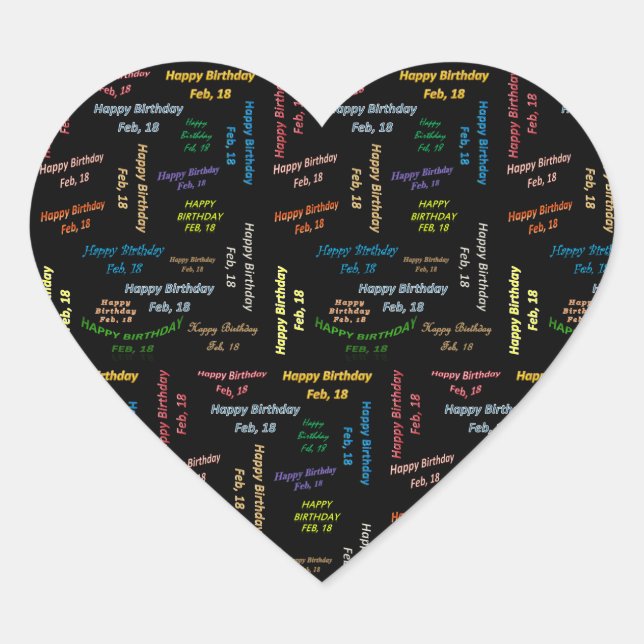 Februar, 18 Geburtstagsticker Herz-Aufkleber (Vorderseite)