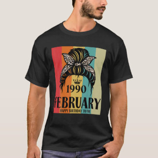 Februar 1990 Geburtstag Mädchen Messy Bun Happy Bi T-Shirt