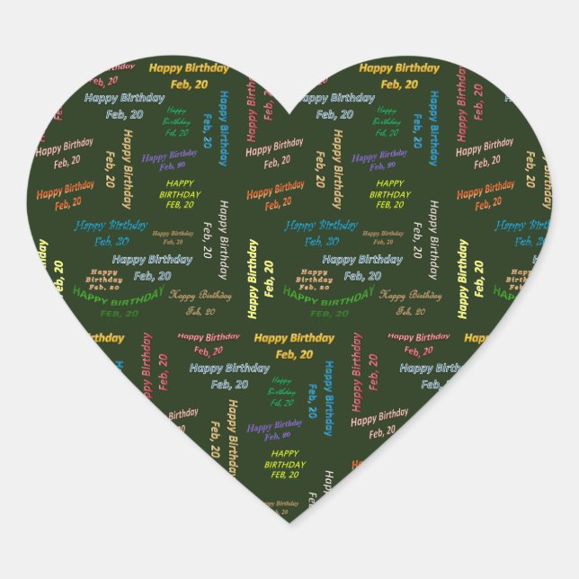 Februar, 20 Geburtstag Herz-Aufkleber (Vorderseite)