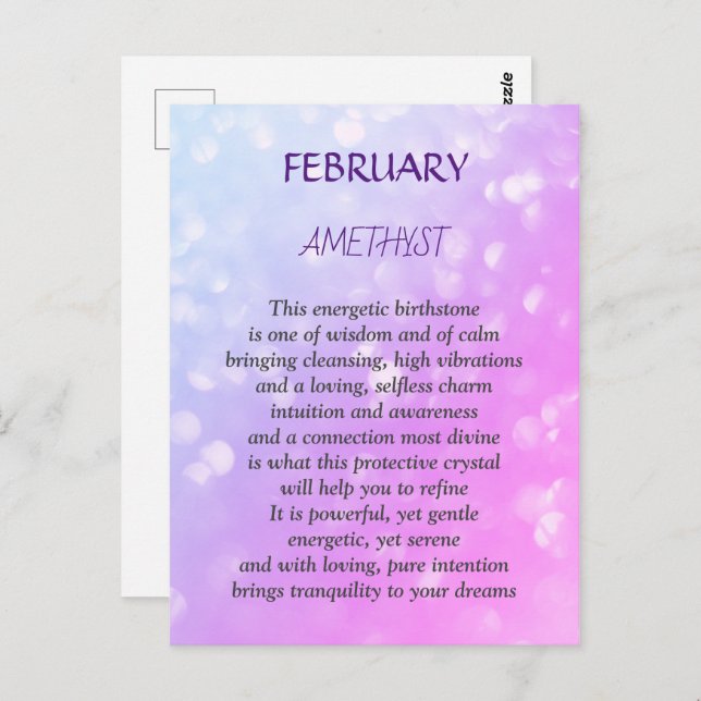 Februar Birthstone Amethyst Design Postkarte (Vorne/Hinten)