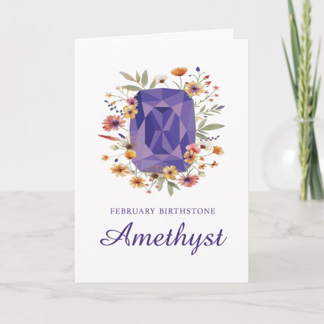 Februar Birthstone Amethyst Geburtstag mit Blume Karte (Vorderseite)