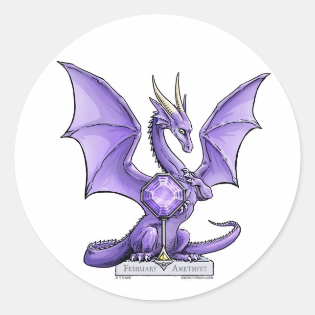 Februar Birthstone Dragon - Amethyst Runder Aufkleber (Vorderseite)