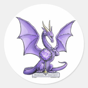 Februar Birthstone Dragon - Amethyst Runder Aufkleber