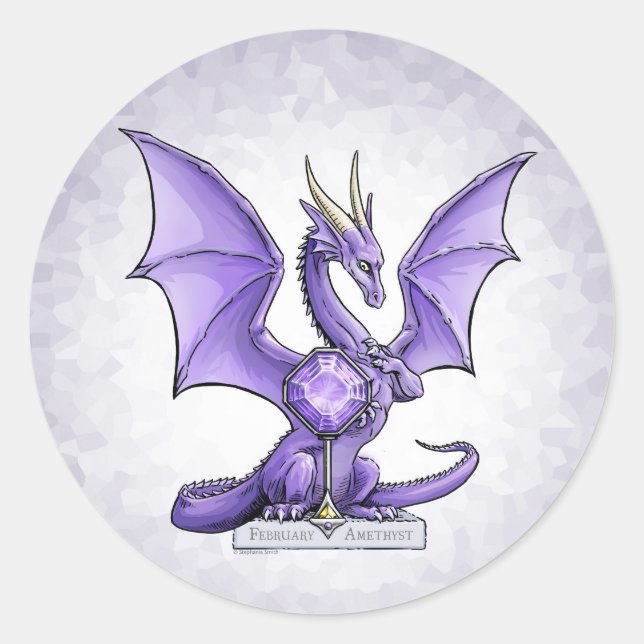 Februar Birthstone Dragon - Amethyst Runder Aufkleber (Vorderseite)