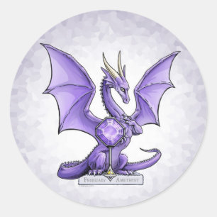 Februar Birthstone Dragon - Amethyst Runder Aufkleber