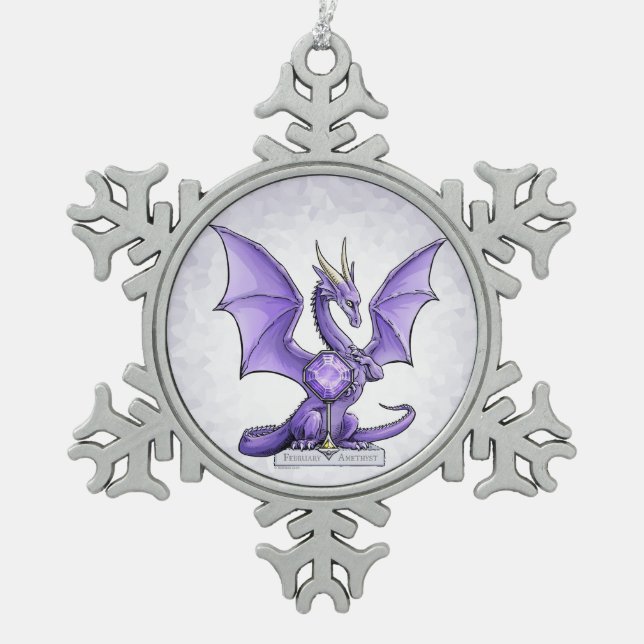 Februar Birthstone Dragon - Amethyst Schneeflocken Zinn-Ornament (Vorderseite)