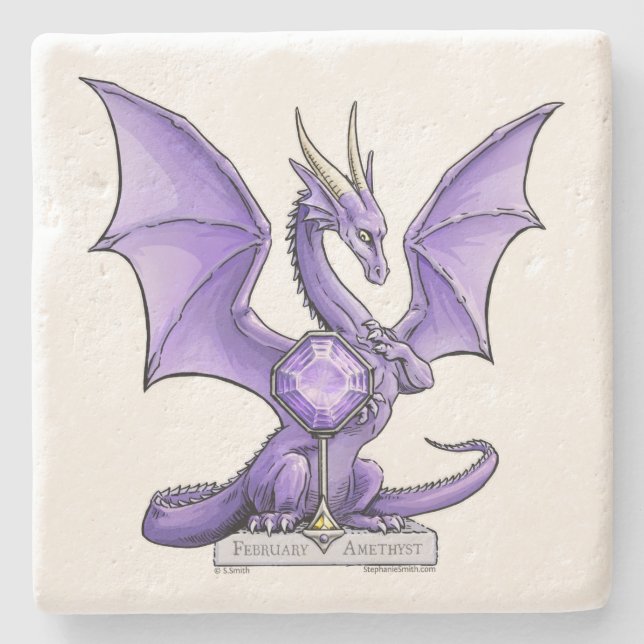 Februar Birthstone Dragon - Amethyst Steinuntersetzer (Vorderseite)