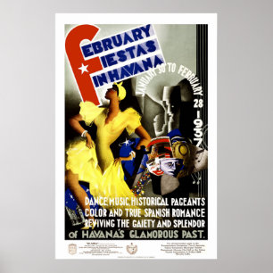Februar Fiestas in Havanna Vintage Travel Poster