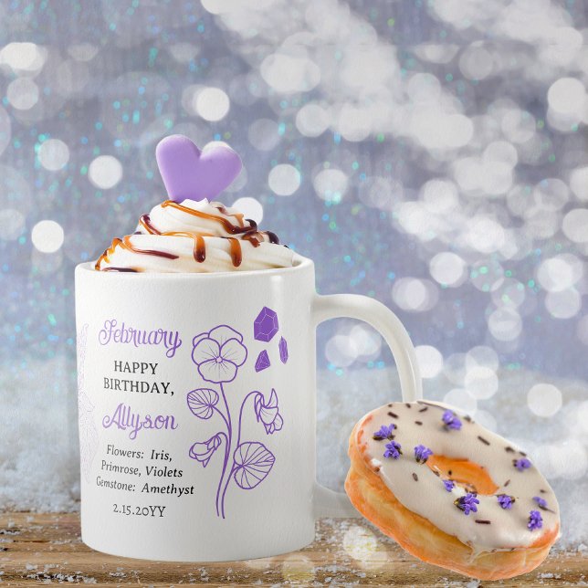 Februar Floral | Amethyst Birthday Keepake Kaffeetasse (February Floral and  Amethyst Birthstone Birthday Keepsake Coffee Mug)