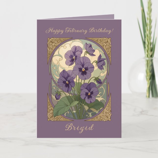 Februar-Geburtsblume Veilchen Viola Jugendstil Sty Karte (Vorderseite)