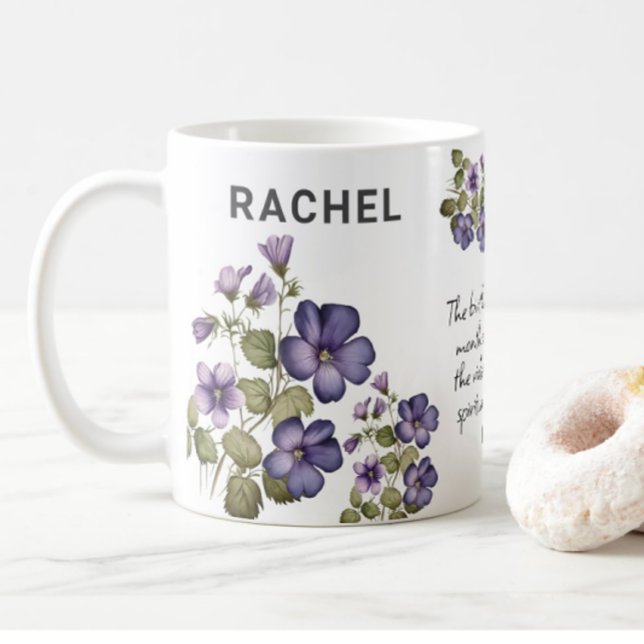Februar Geburtsdatum Blume Violet Name hinzufügen Kaffeetasse (Von Creator hochgeladen)