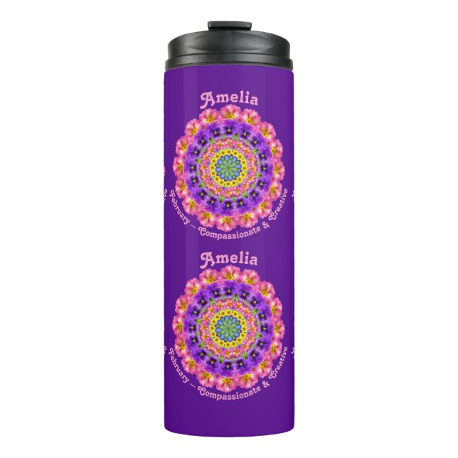 Februar Geburtsmonat Blume Custom Mandala Zen Thermosbecher (Vorderseite)